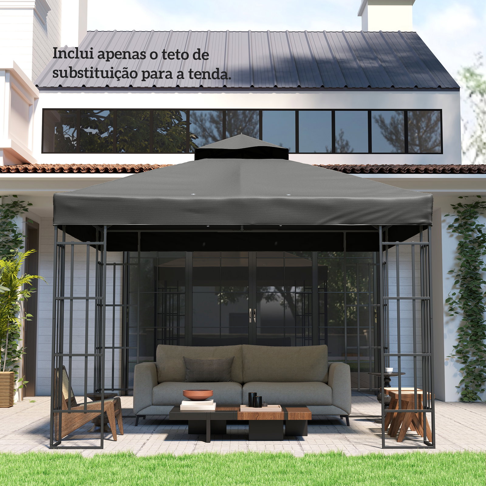 Toldo de substituição para pérgola 3x3 m toldo de substituição com teto duplo proteção UV 30+ toldo para pérgola cinza