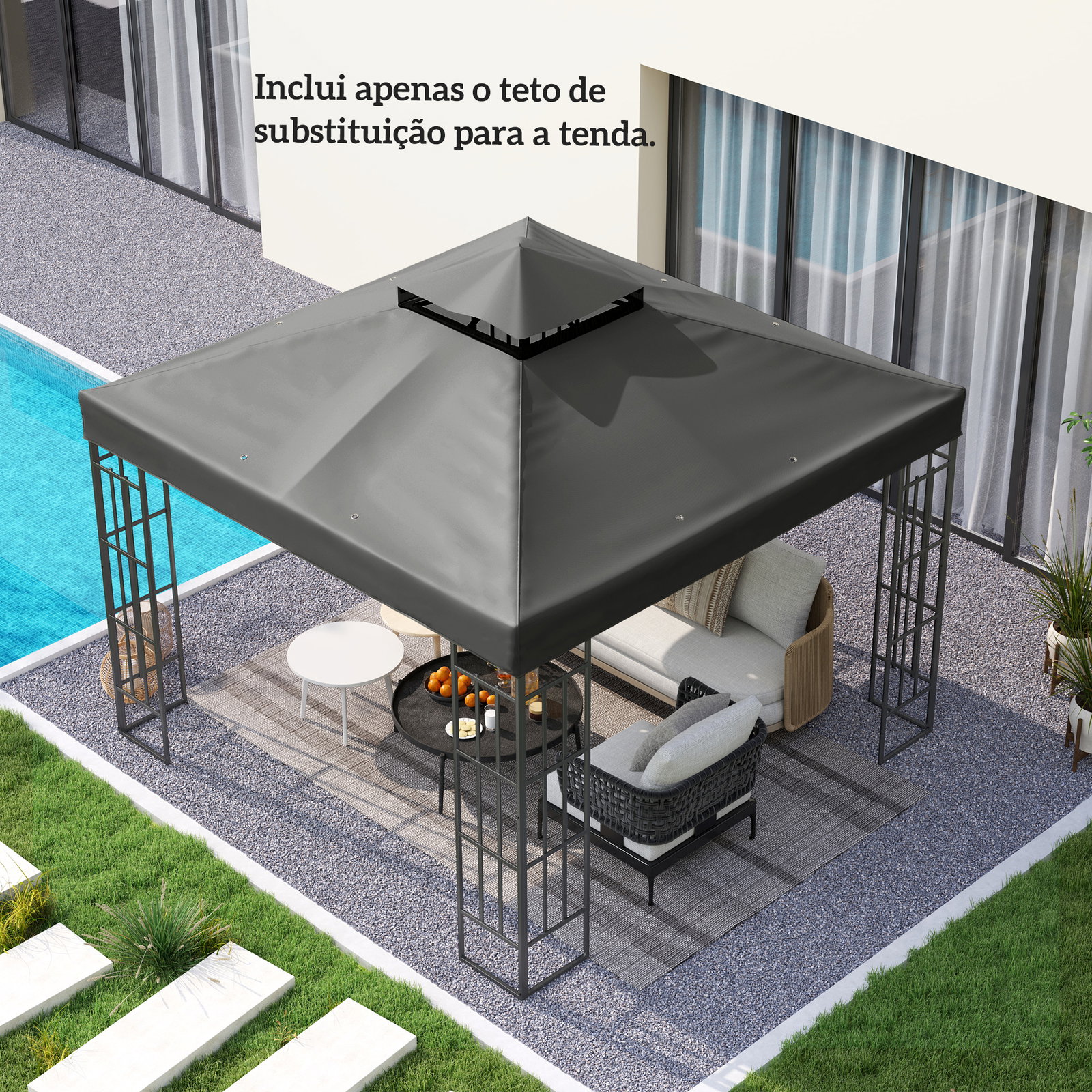 Toldo de substituição para pérgola 3x3 m toldo de substituição com teto duplo proteção UV 30+ toldo para pérgola cinza