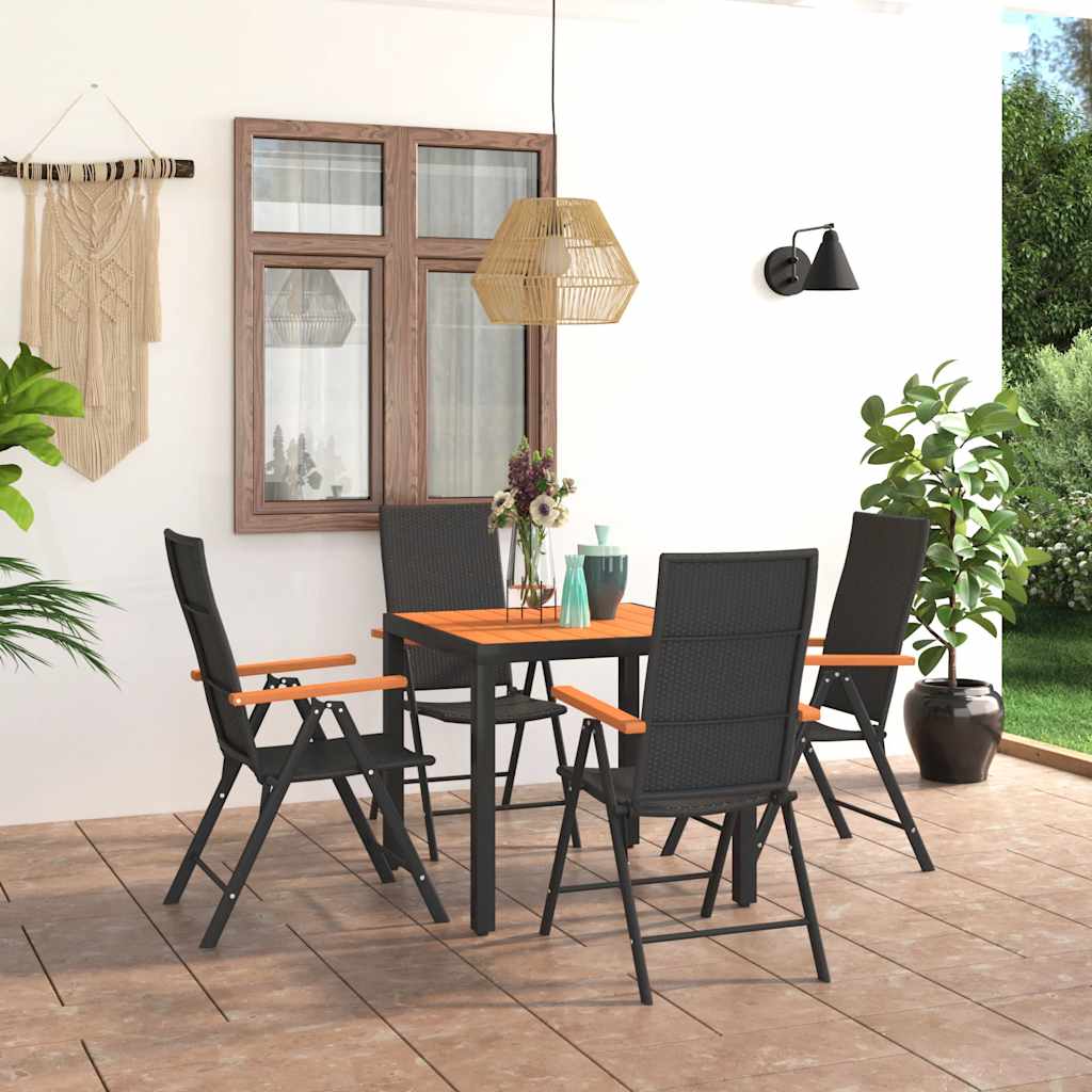 5 Pcs conjunto de jantar para jardim preto e castanho