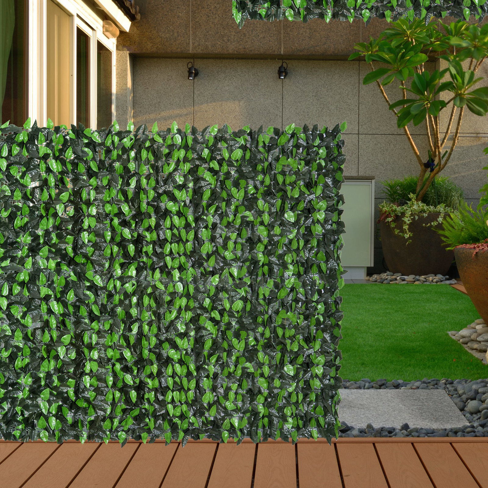 Vedação artificial em rolo 3x1m para balcão jardim exterior planta decorativa de parede PE verde