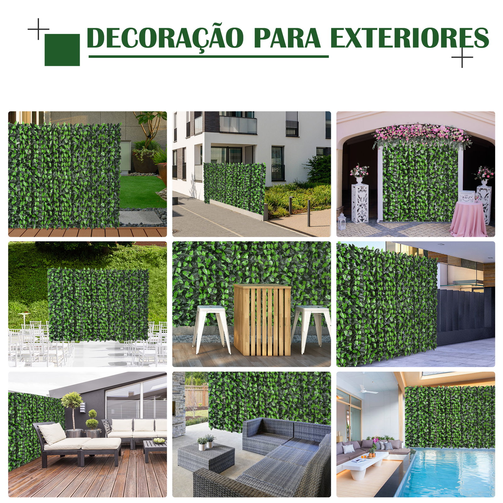Vedação artificial em rolo 3x1m para balcão jardim exterior planta decorativa de parede PE verde