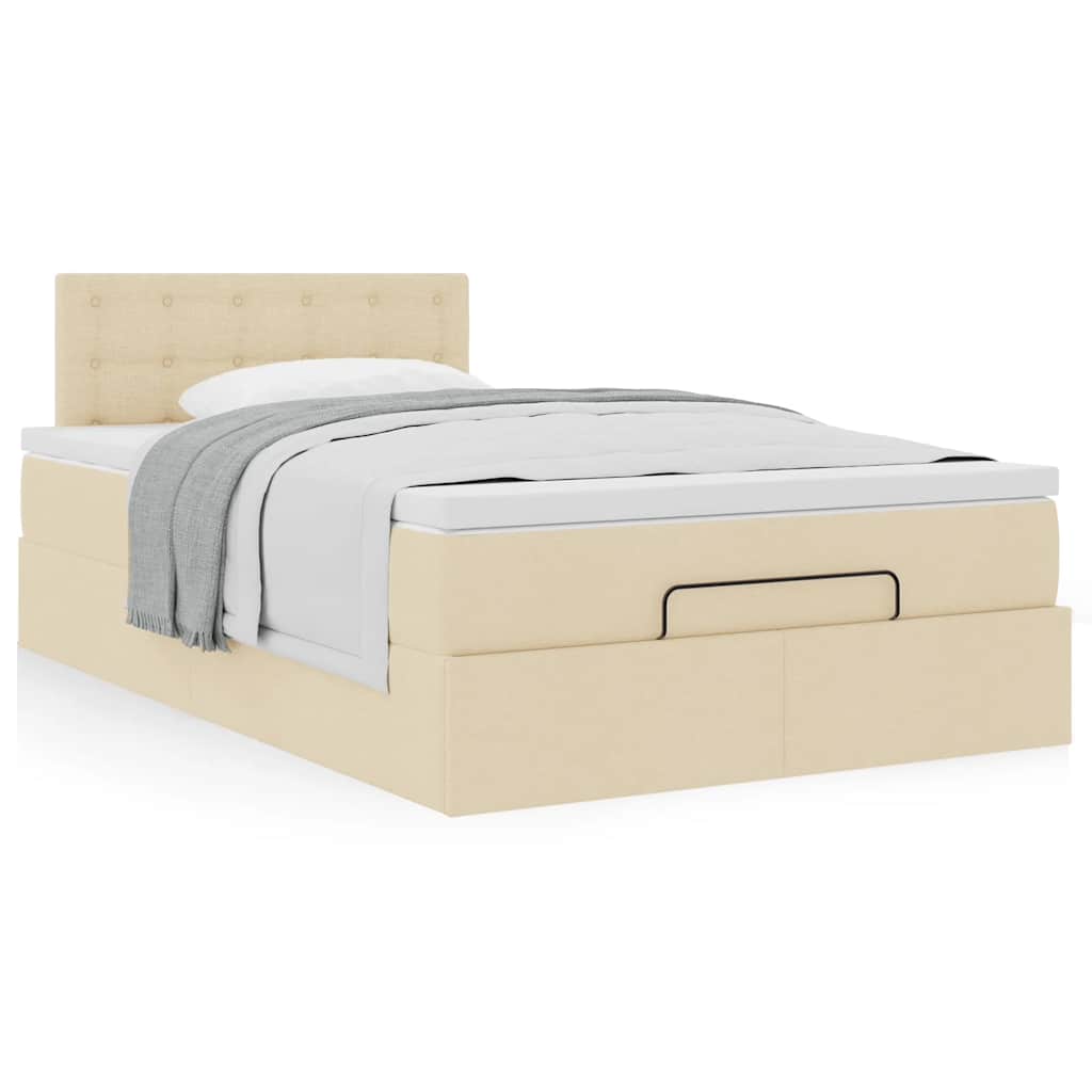 Estrutura de cama otomana com colchão 120x190 cm tecido creme