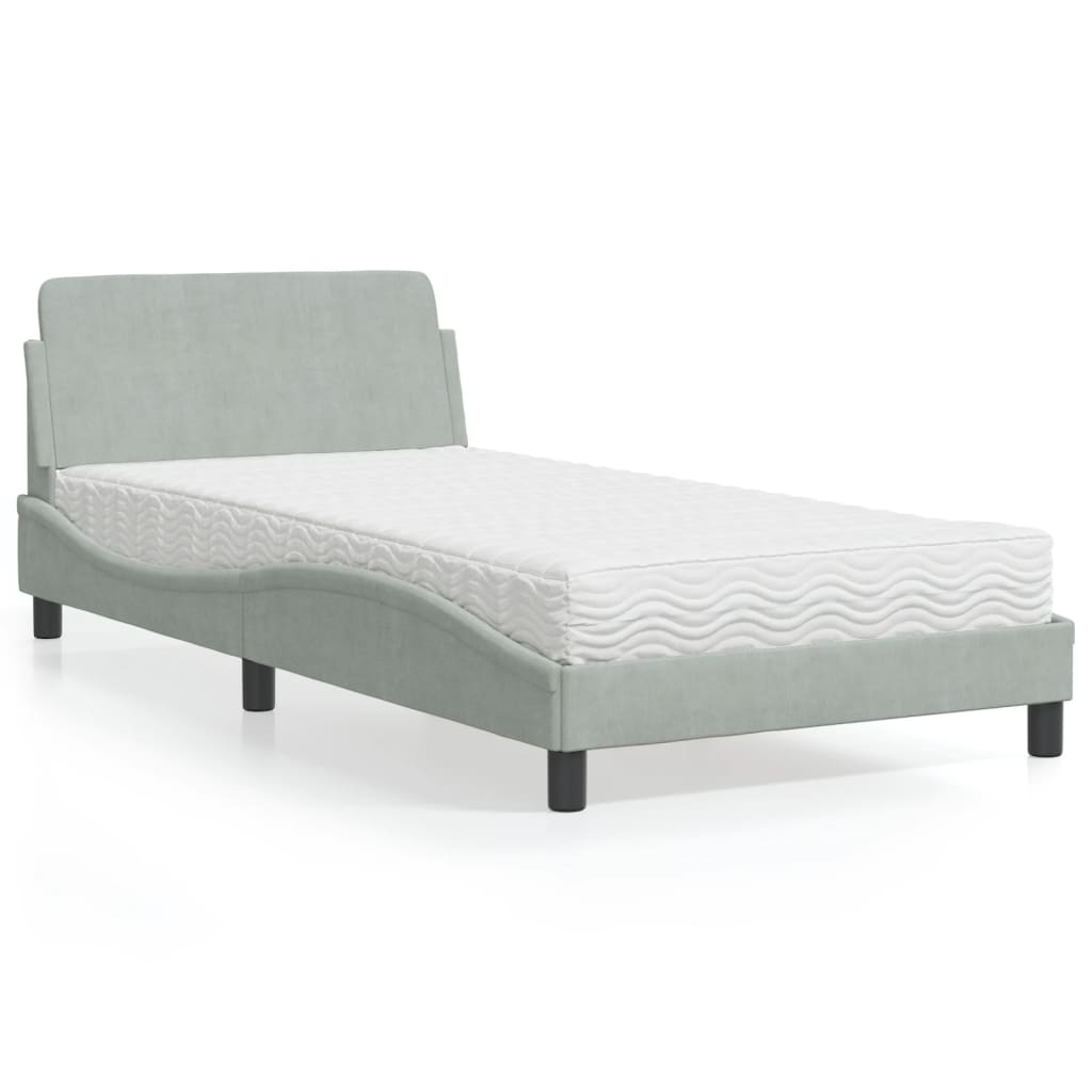 Cama com colchão dover 100x200 cm veludo cinzento-claro