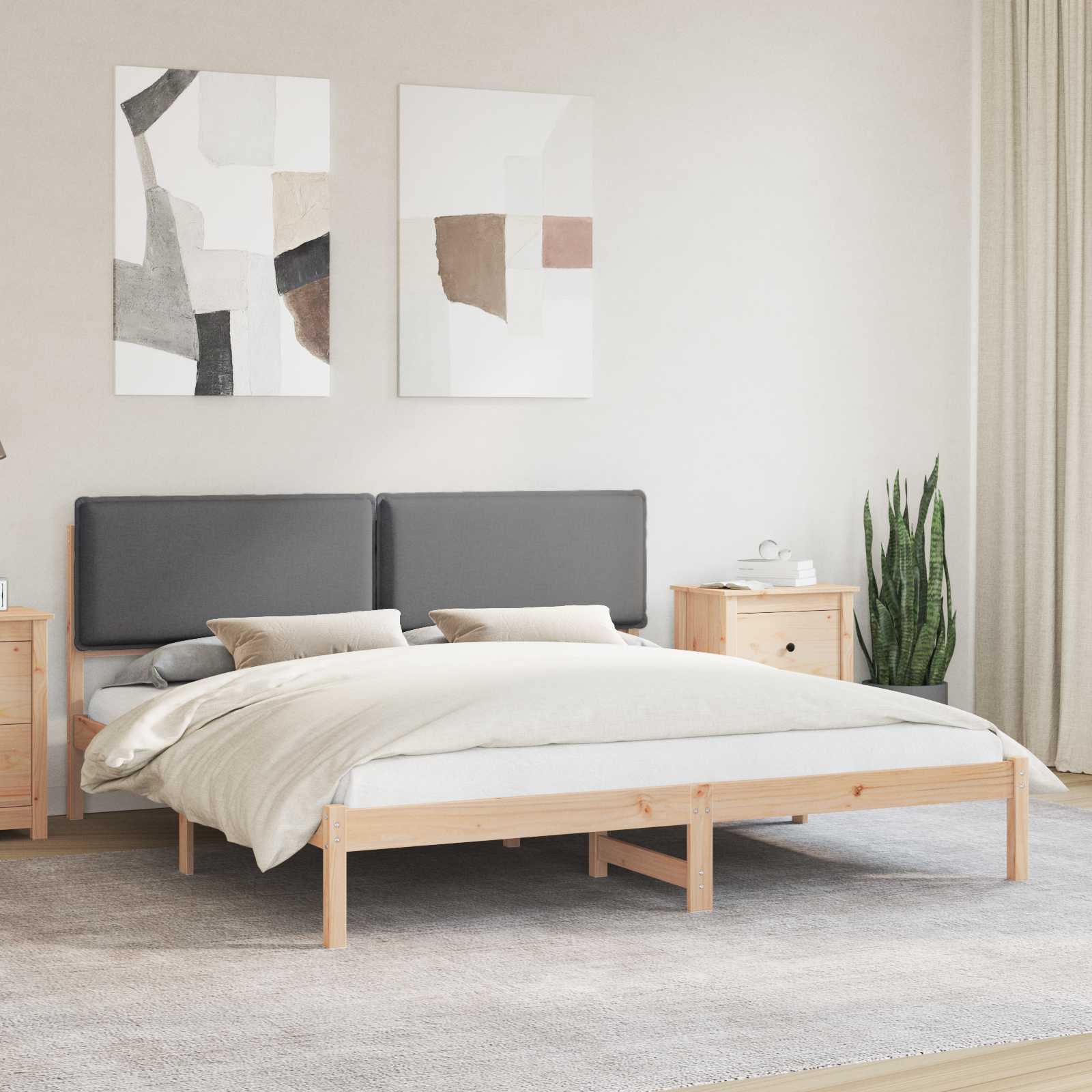 Estrutura de cama com cabeceira estofada cinza escuro
