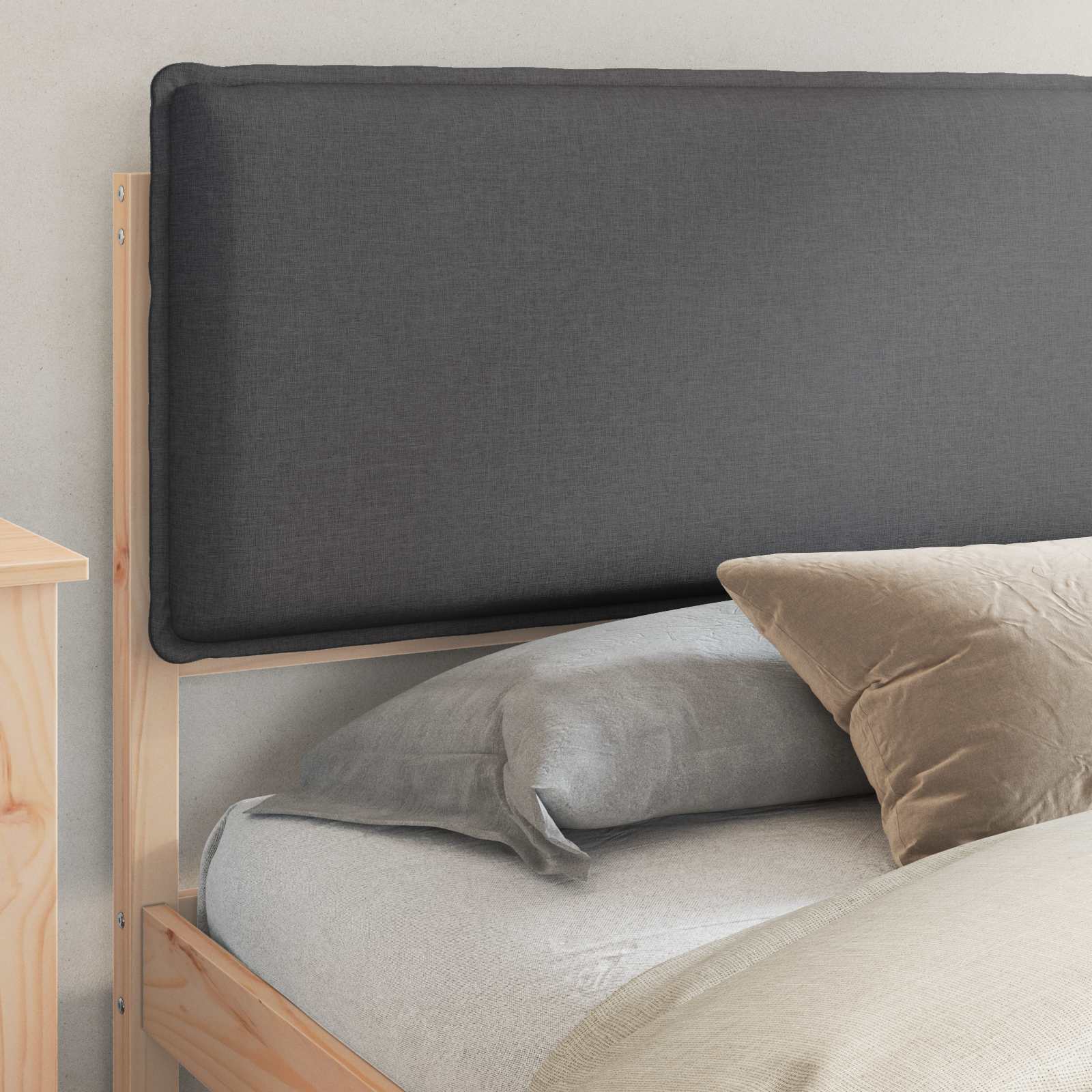 Estrutura de cama com cabeceira estofada cinza escuro