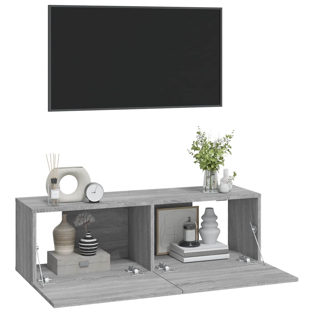 Armários parede 2pcs 100x30x30 cm derivados cinza sonoma
