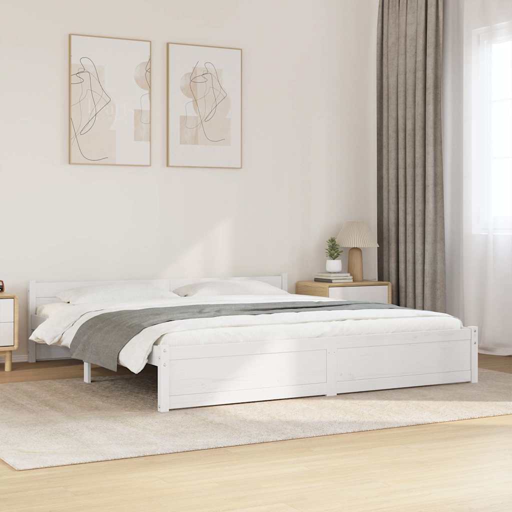 Estrutura de cama super king pinho maciço 180x200 cm branco