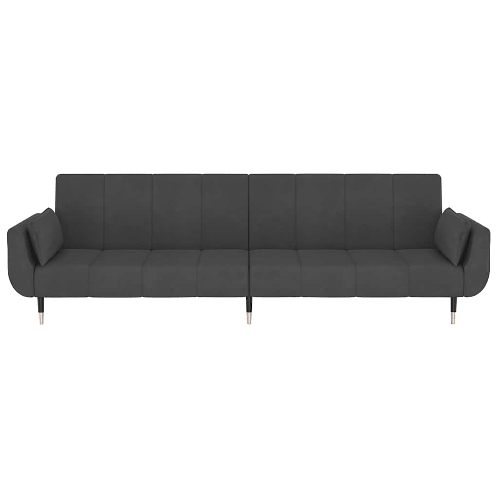 Sofá-cama 2 lugares com duas almofadas veludo cinzento-escuro