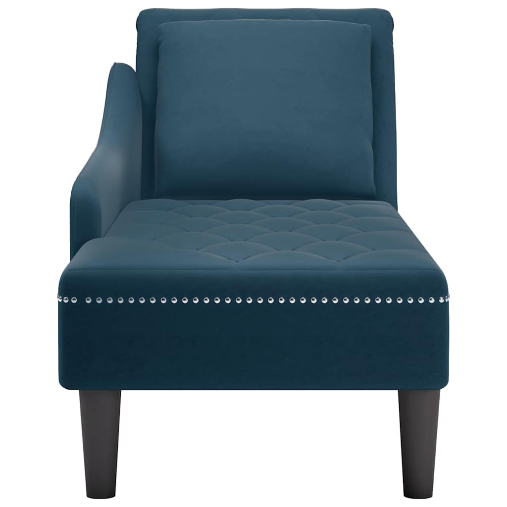 Chaise lounge c/ almofada/apoio de braços direito veludo azul