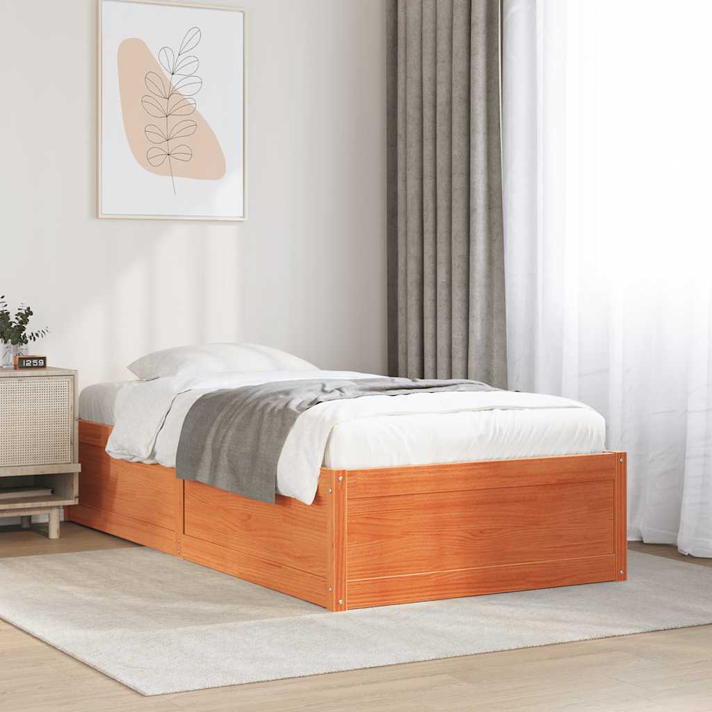 Cama sem colchão 90x200 cm pinho maciço castanho-mel