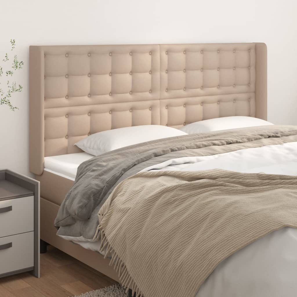 Cabeceira cama c/ abas couro artif. 183x16x118/128cm cappuccino