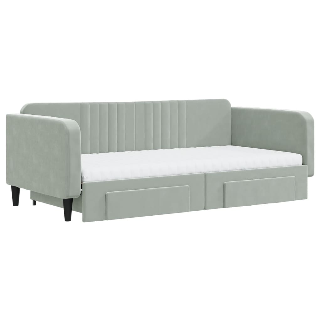 Sofá-cama c/ gavetão e gavetas 100x200 cm veludo cinzento-claro