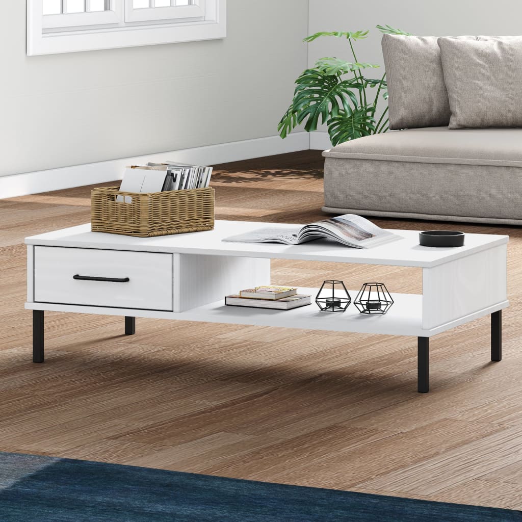 Mesa de centro c/ pernas de metal pinho maciço oslo branco