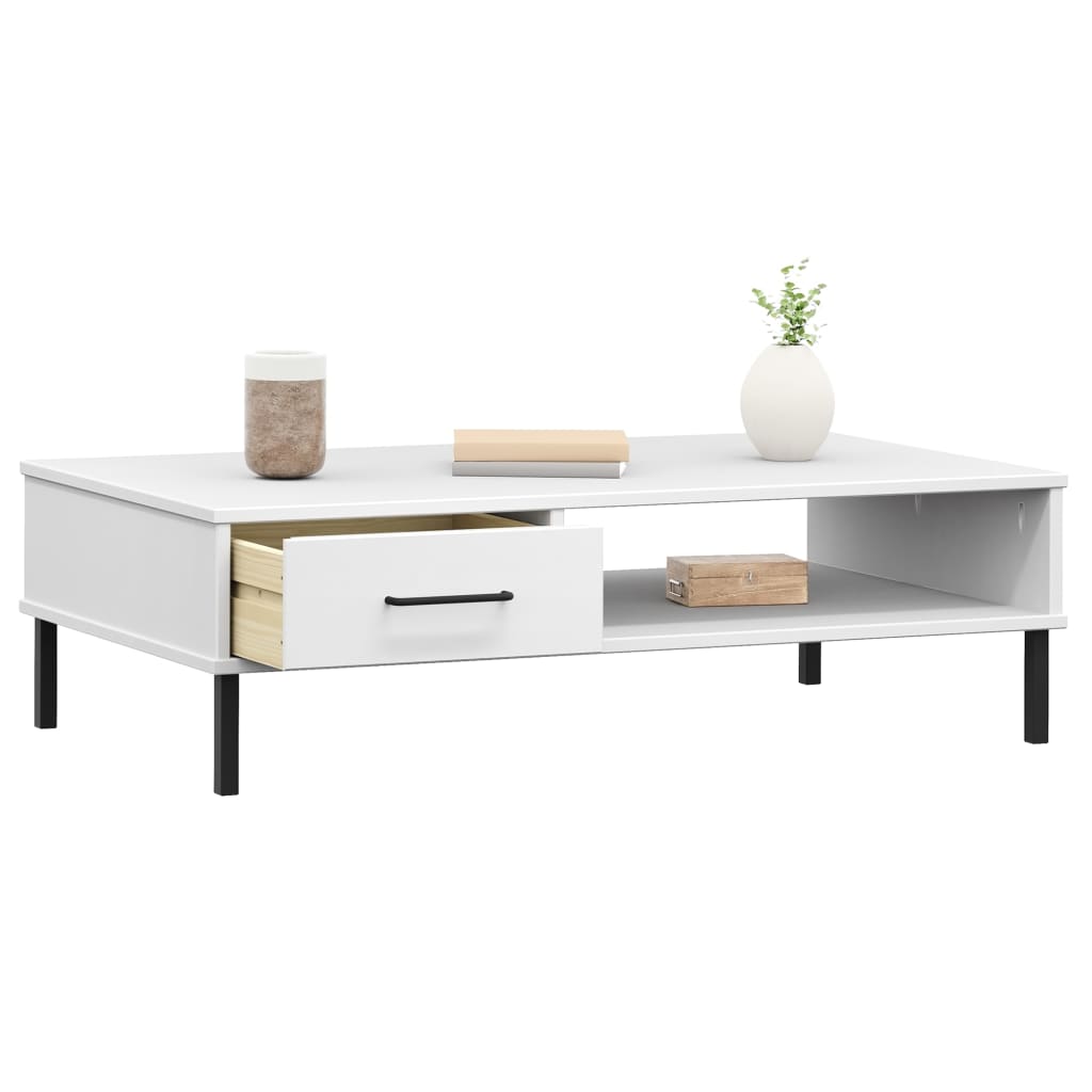 Mesa de centro c/ pernas de metal pinho maciço oslo branco