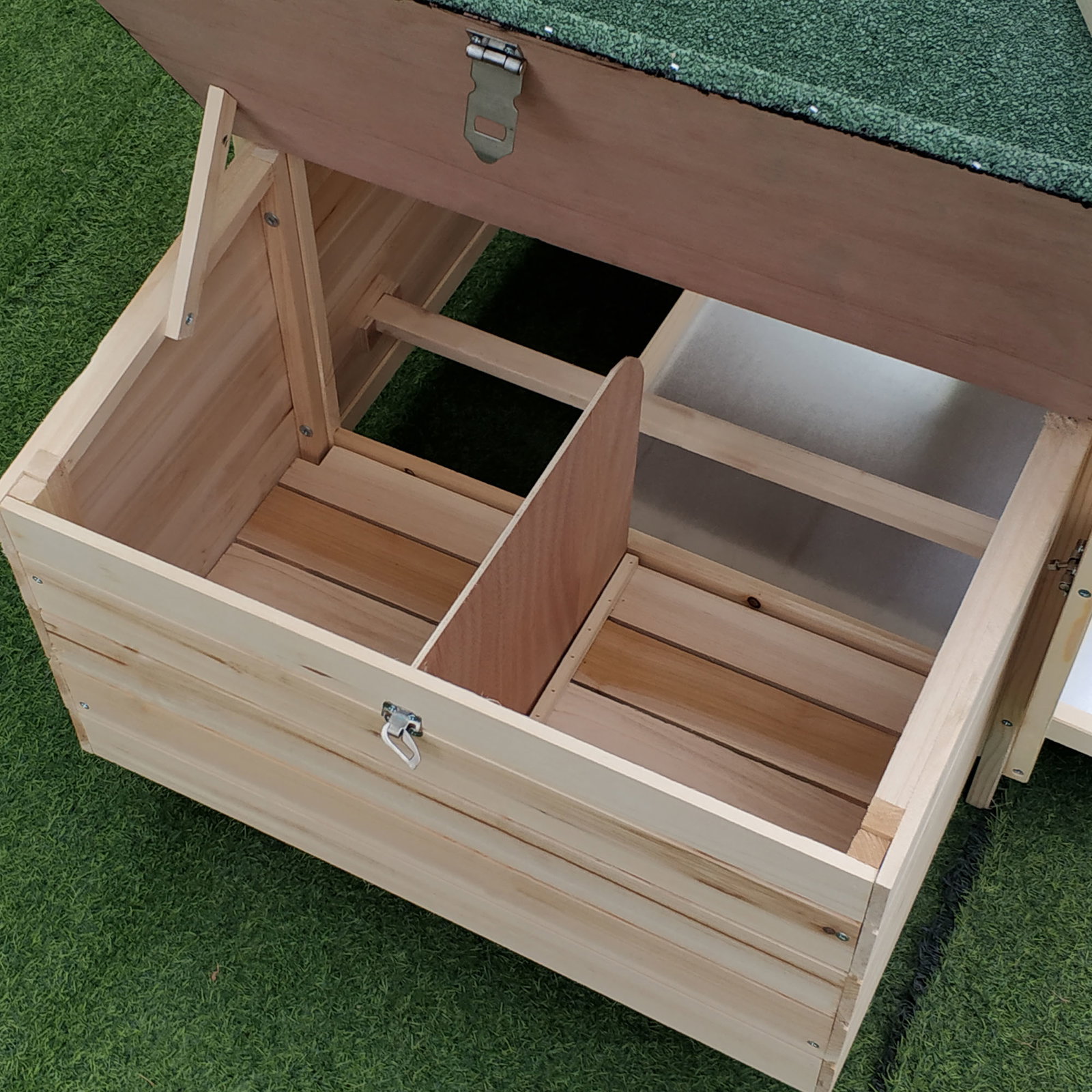 Galinheiro de madeira de abeto para galinhas exterior com caixa ninho bandeja removível e espaço para correr 196x76x97 cm natural