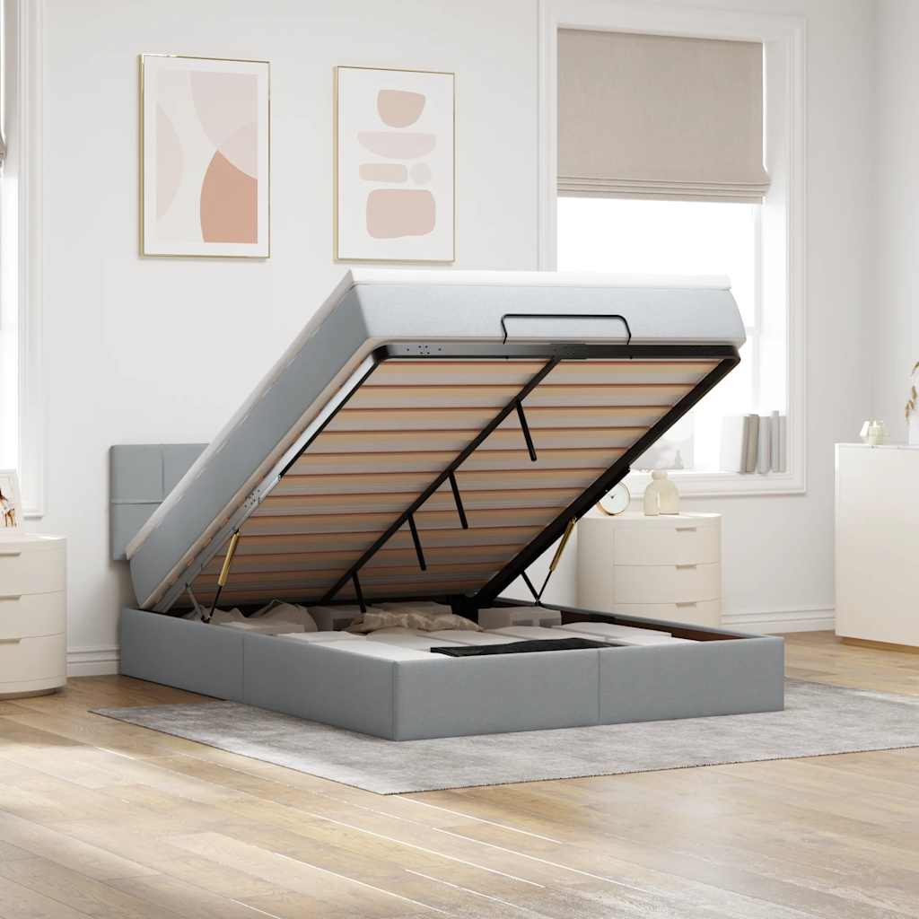 Estrutura cama otomana colchão 140x200cm tecido cinzento claro
