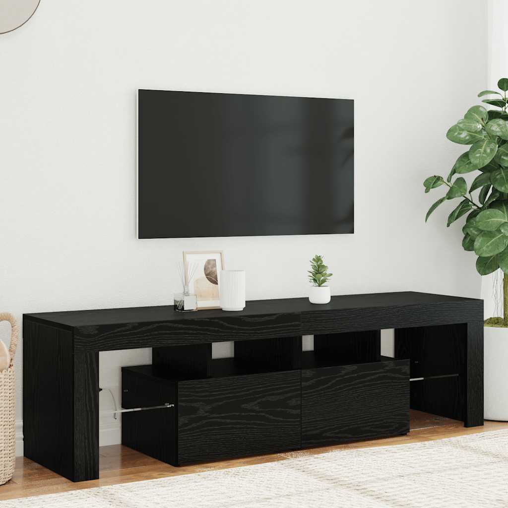 Móvel para TV com luzes LED, carvalho preto, 140x36,5x40 cm, madeira engenheirada