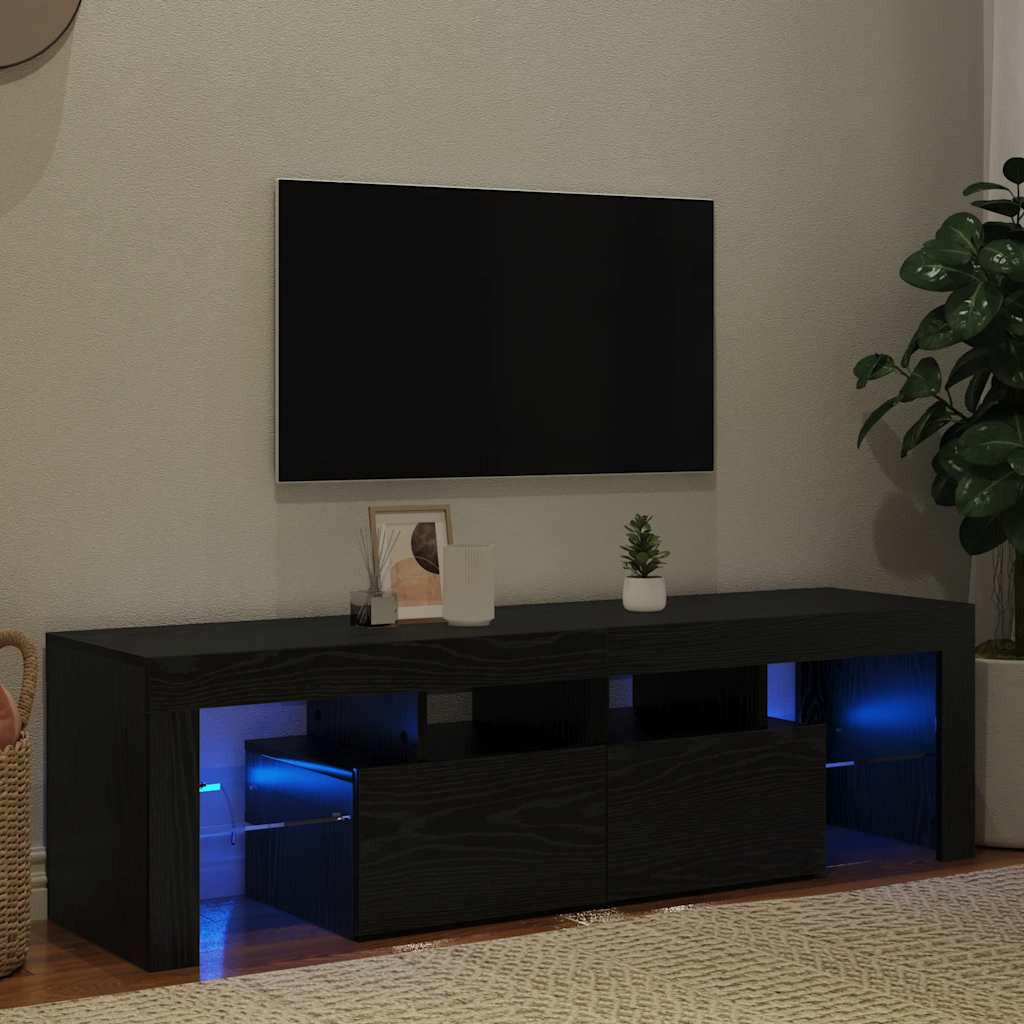 Móvel para TV com luzes LED, carvalho preto, 140x36,5x40 cm, madeira engenheirada