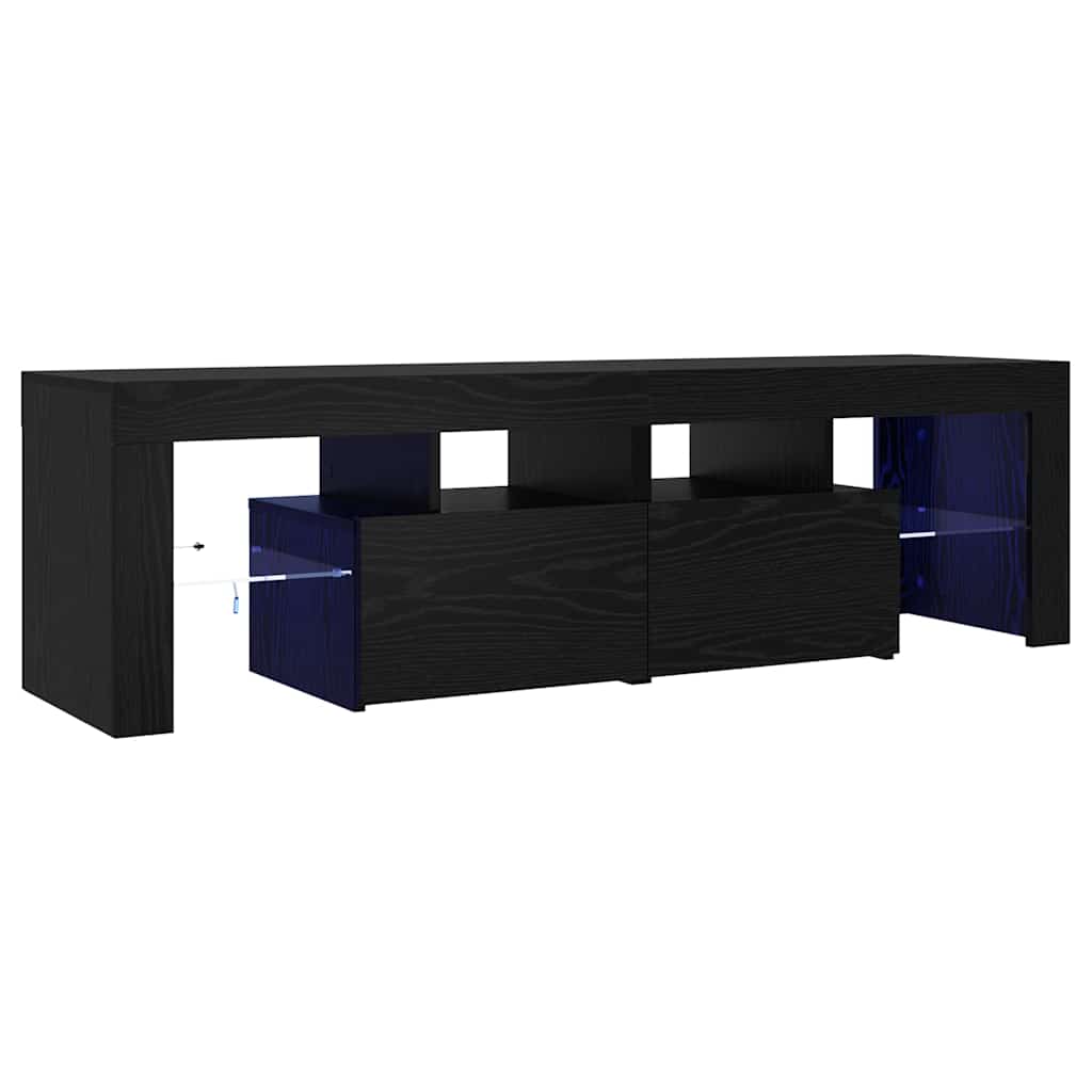 Móvel para TV com luzes LED, carvalho preto, 140x36,5x40 cm, madeira engenheirada