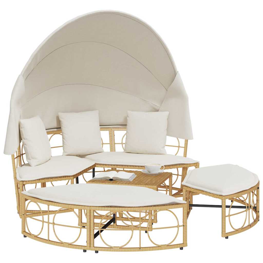 Cama lounge de exterior c/ toldo e almofadões vime PE
