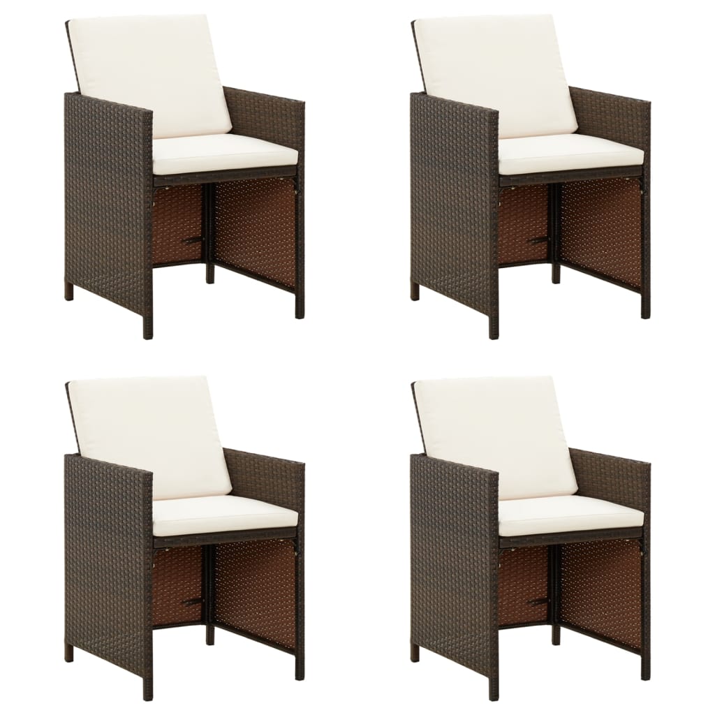 Cadeiras de jardim 4 pcs com almofadões vime PE castanho
