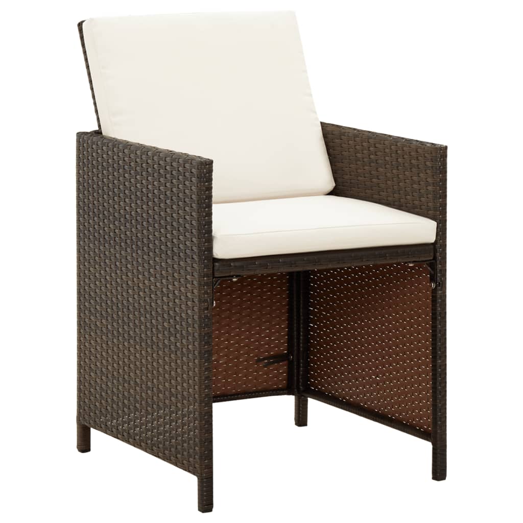 Cadeiras de jardim 4 pcs com almofadões vime PE castanho
