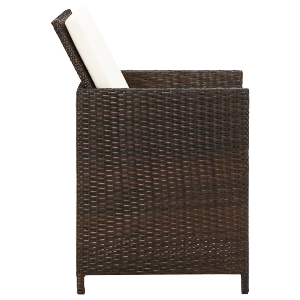 Cadeiras de jardim 4 pcs com almofadões vime PE castanho