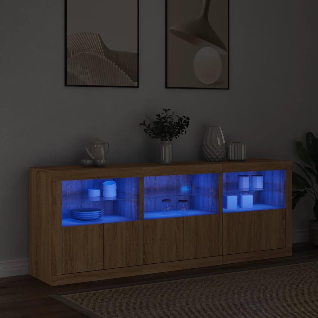 Aparador com luzes LED 181,5x37x67 cm carvalho sonoma