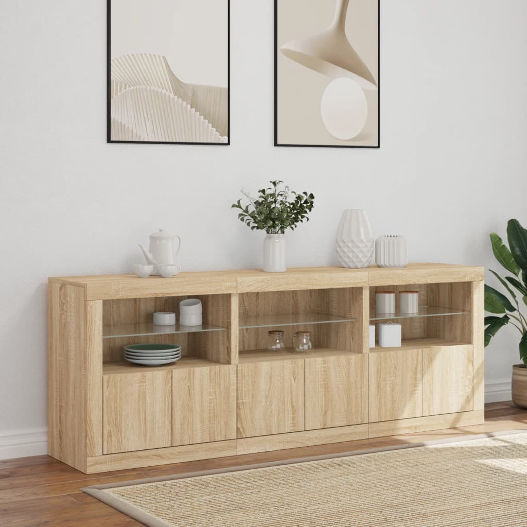 Aparador com luzes LED 181,5x37x67 cm carvalho sonoma