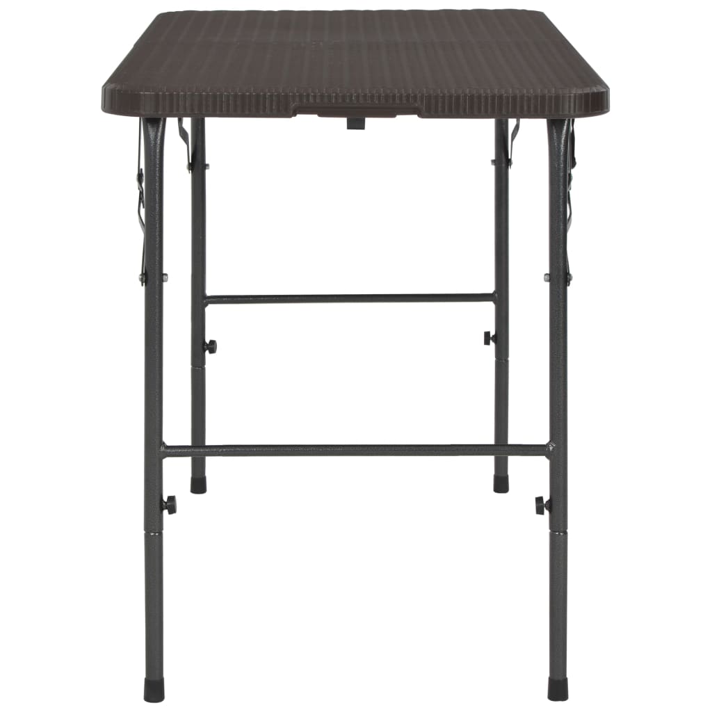Mesa jardim dobrável 120x60x74cm pead castanho c/ aspeto vime
