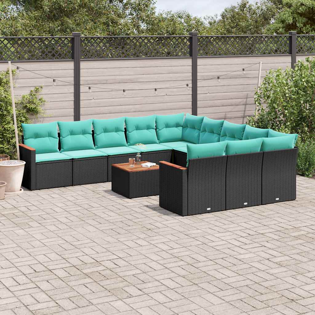 Conjunto de sofá de jardim com 12 peças e almofadas em rattan sintético preto