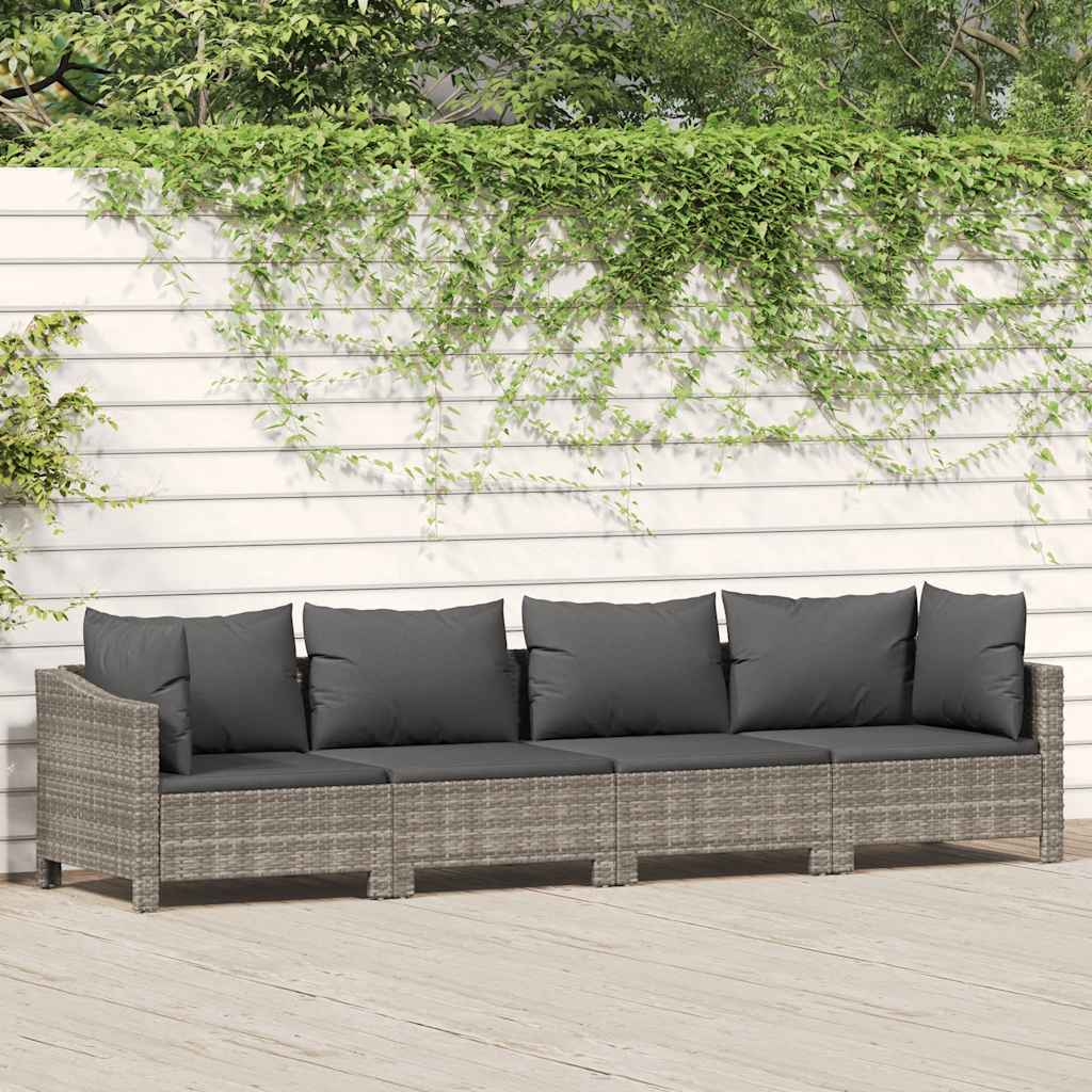 Conjunto de lounge de jardim com 4 peças e almofadas em vime sintético cinza
