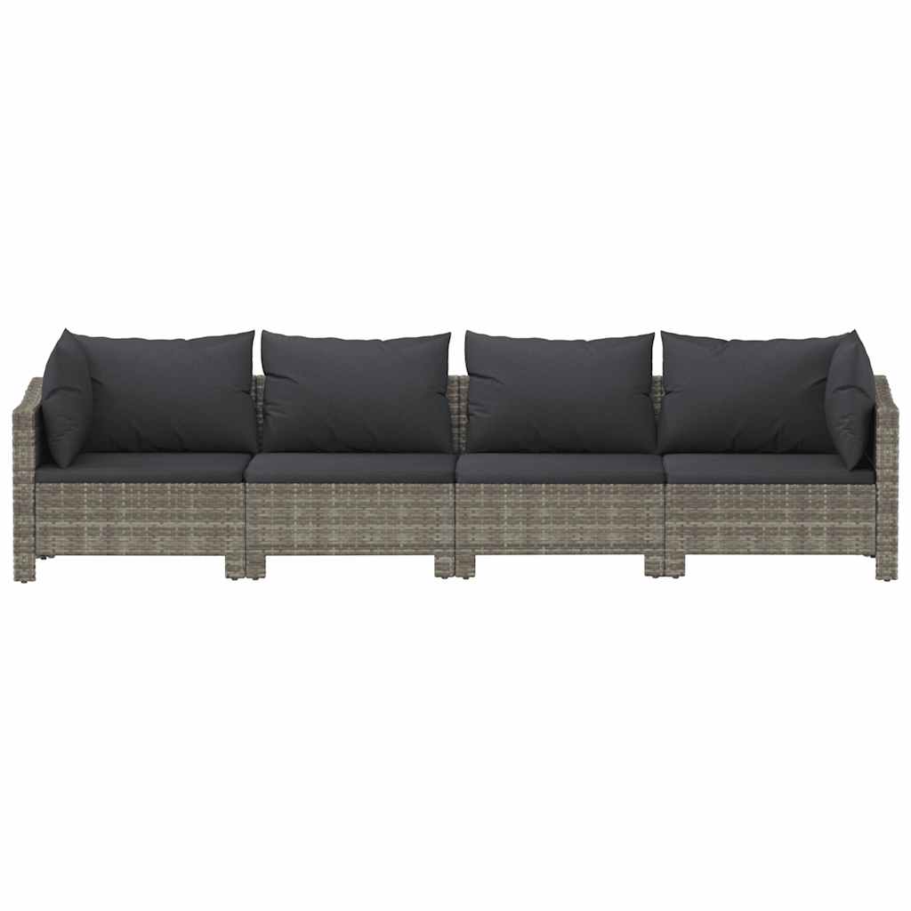 Conjunto de lounge de jardim com 4 peças e almofadas em vime sintético cinza