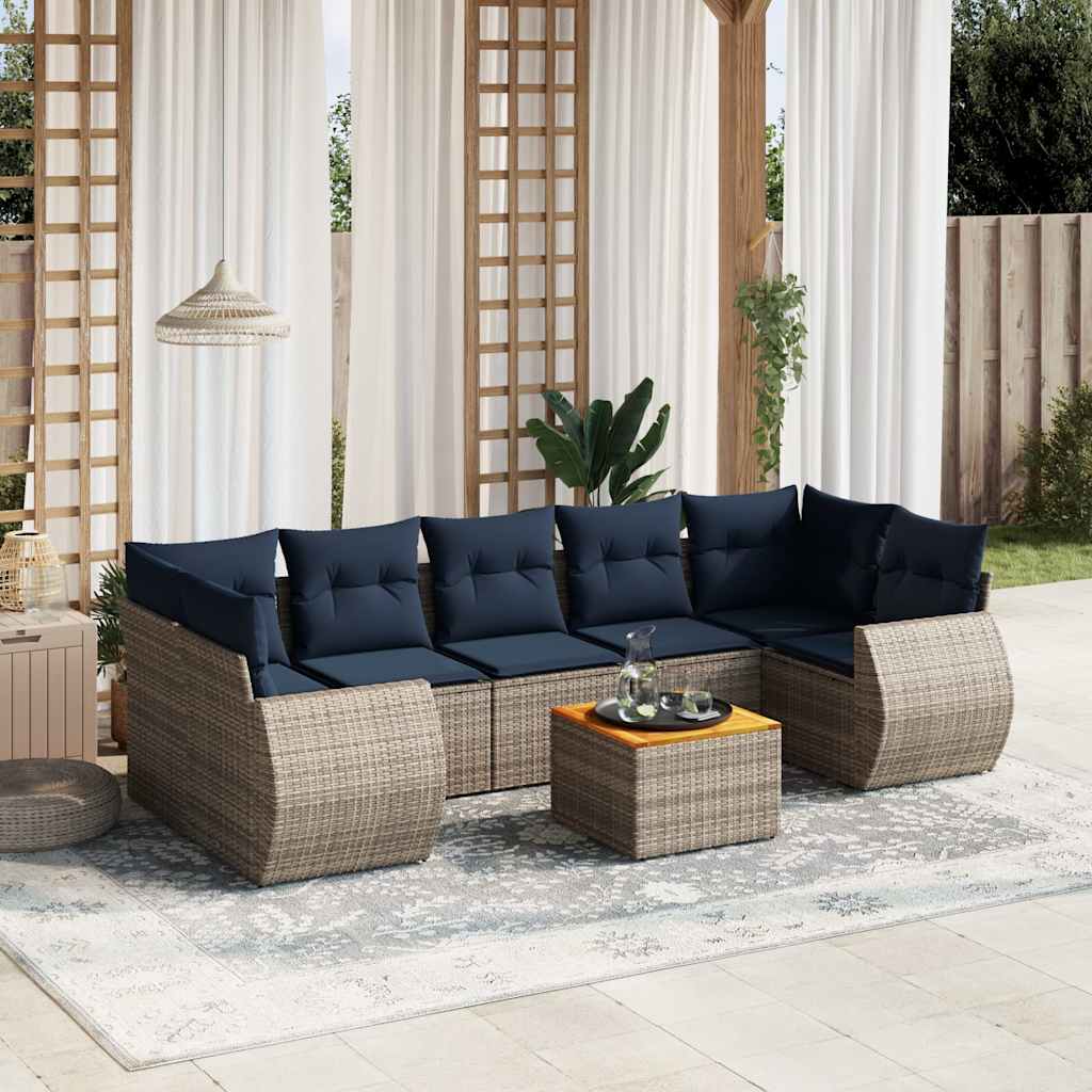 Conjunto de sofá de jardim com 8 peças e almofadas em rattan sintético cinza