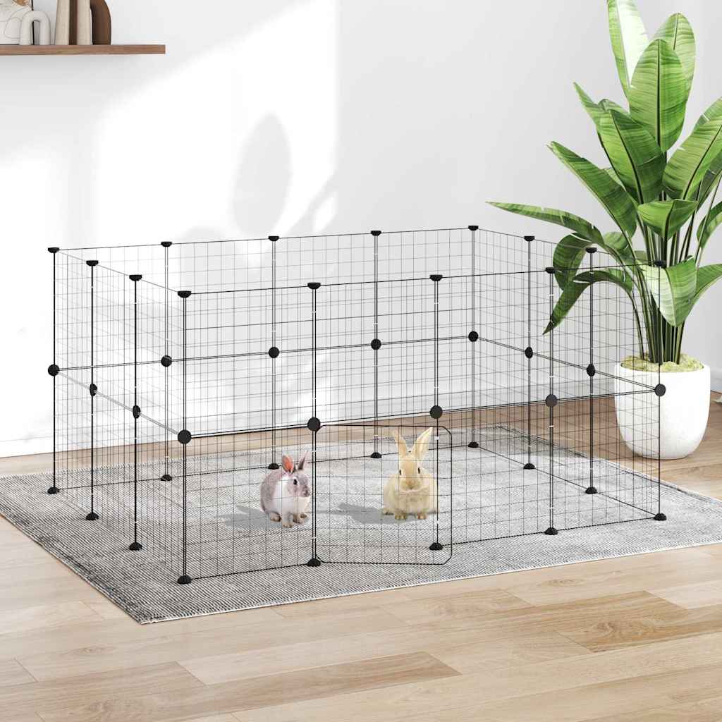 Gaiola p/ animais de 28 painéis c/ porta 35x35 cm aço preto