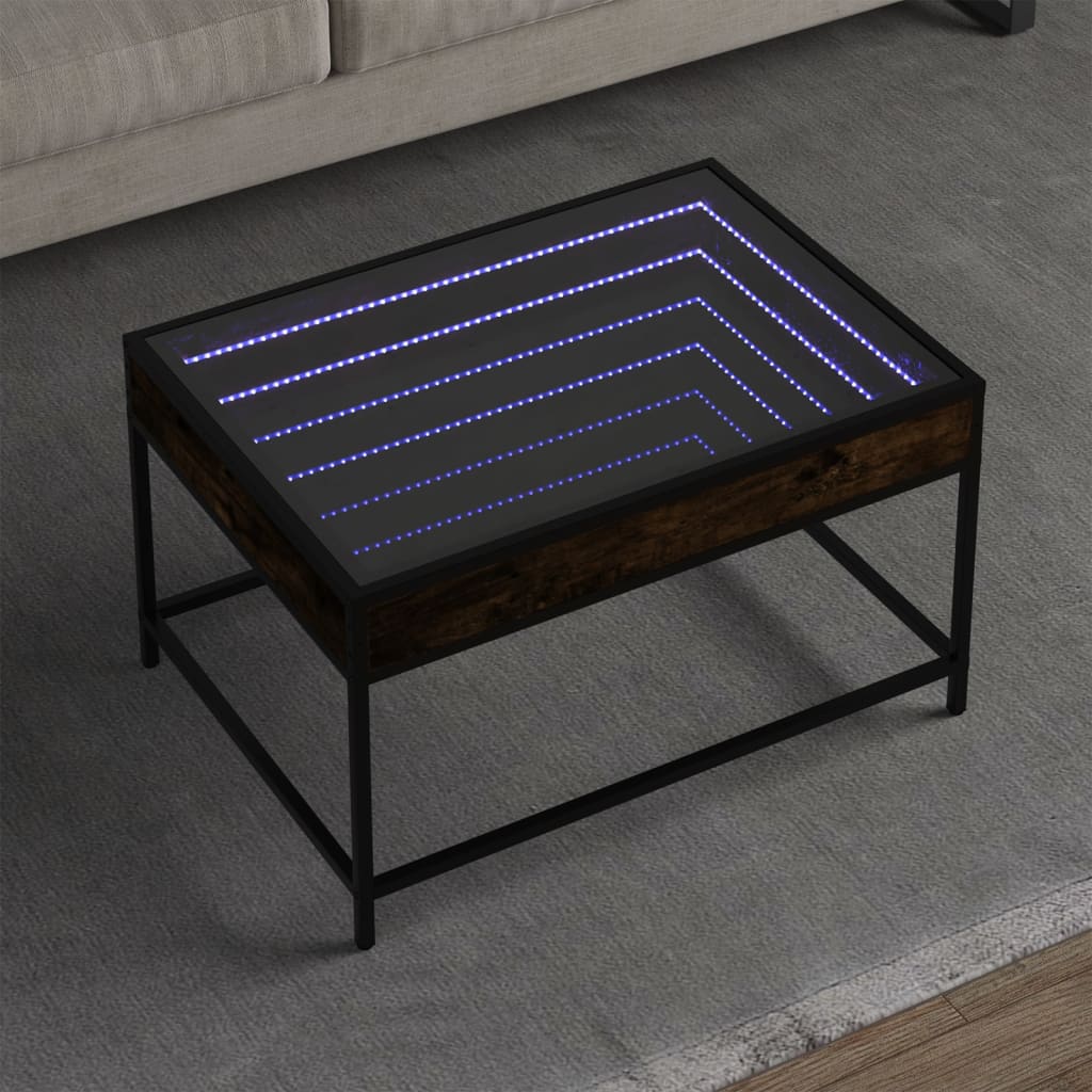 Mesa de centro luzes LED infinity 70x50x41 cm carvalho fumado