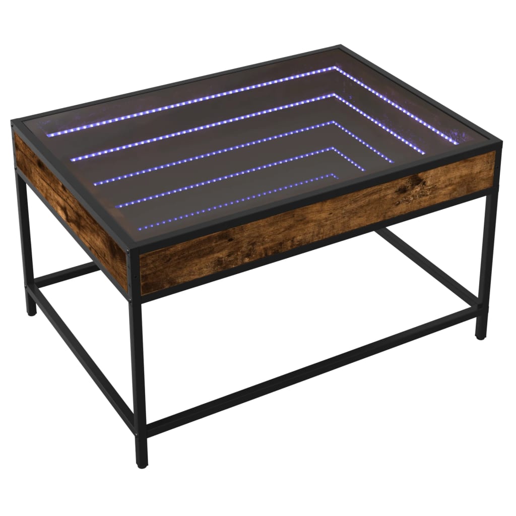 Mesa de centro luzes LED infinity 70x50x41 cm carvalho fumado