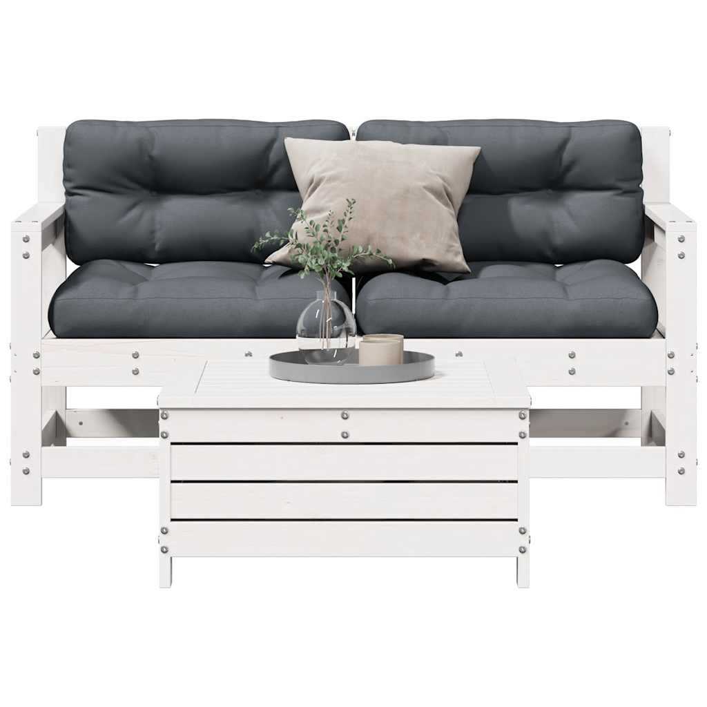 3 Pcs conjunto lounge jardim c/ almofadões pinho maciço branco
