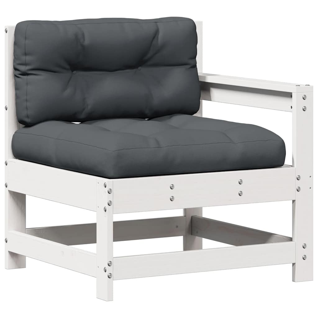 3 Pcs conjunto lounge jardim c/ almofadões pinho maciço branco