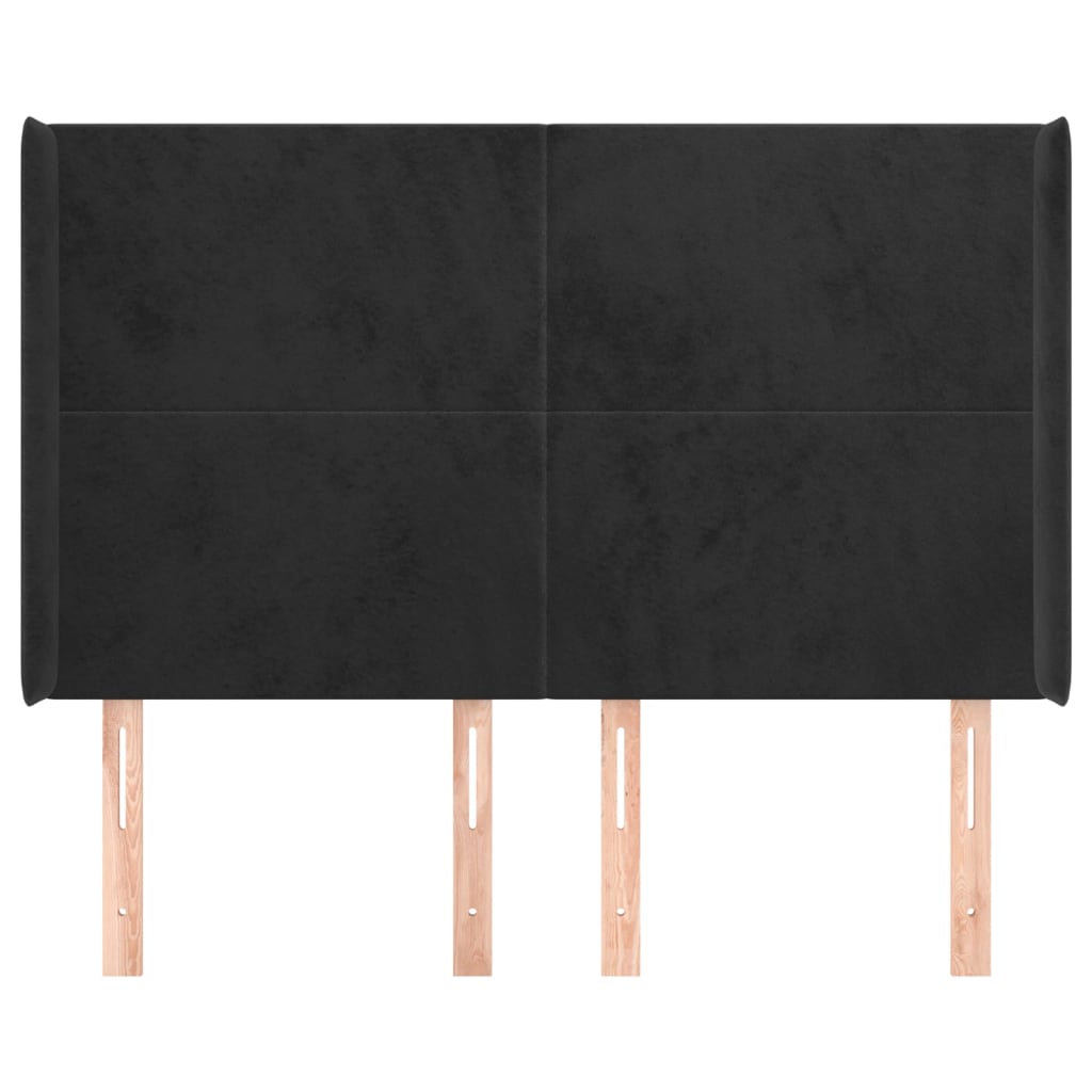 Cabeceira de cama c/ abas veludo 147x16x118/128 cm preto