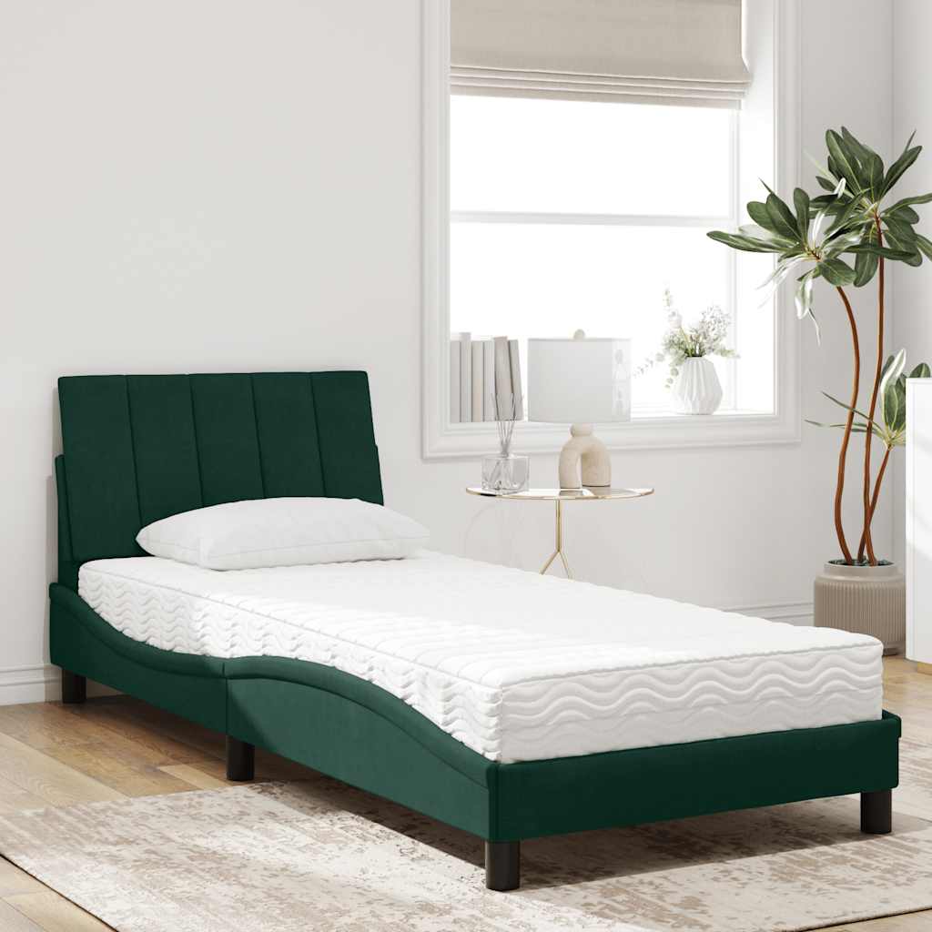 Cama com colchão hanko 80x200 cm veludo verde-escuro