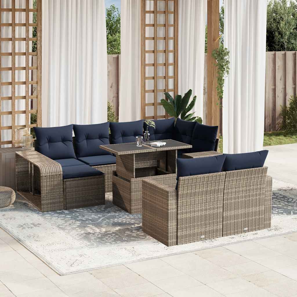 Conjunto de sofá de jardim com 11 peças e almofadas em rattan sintético cinza