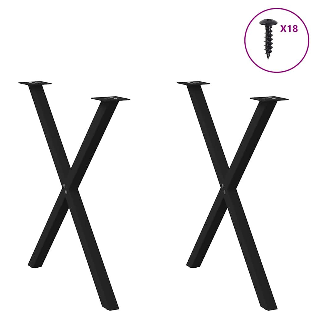 Pés para mesa de jantar em formato de x, 2 peças, preto, 70x(72-73) cm, aço