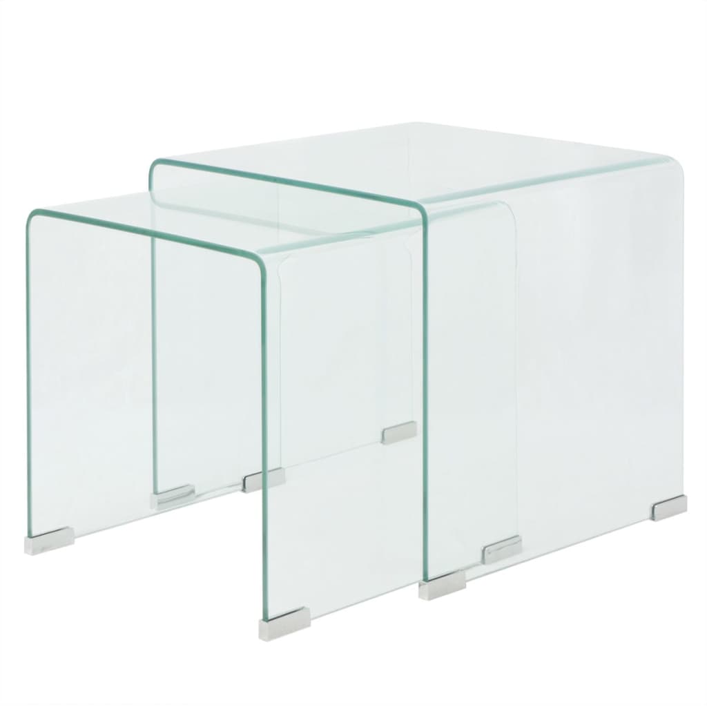 Conjunto mesas de encastrar 2 pcs vidro temperado transparente