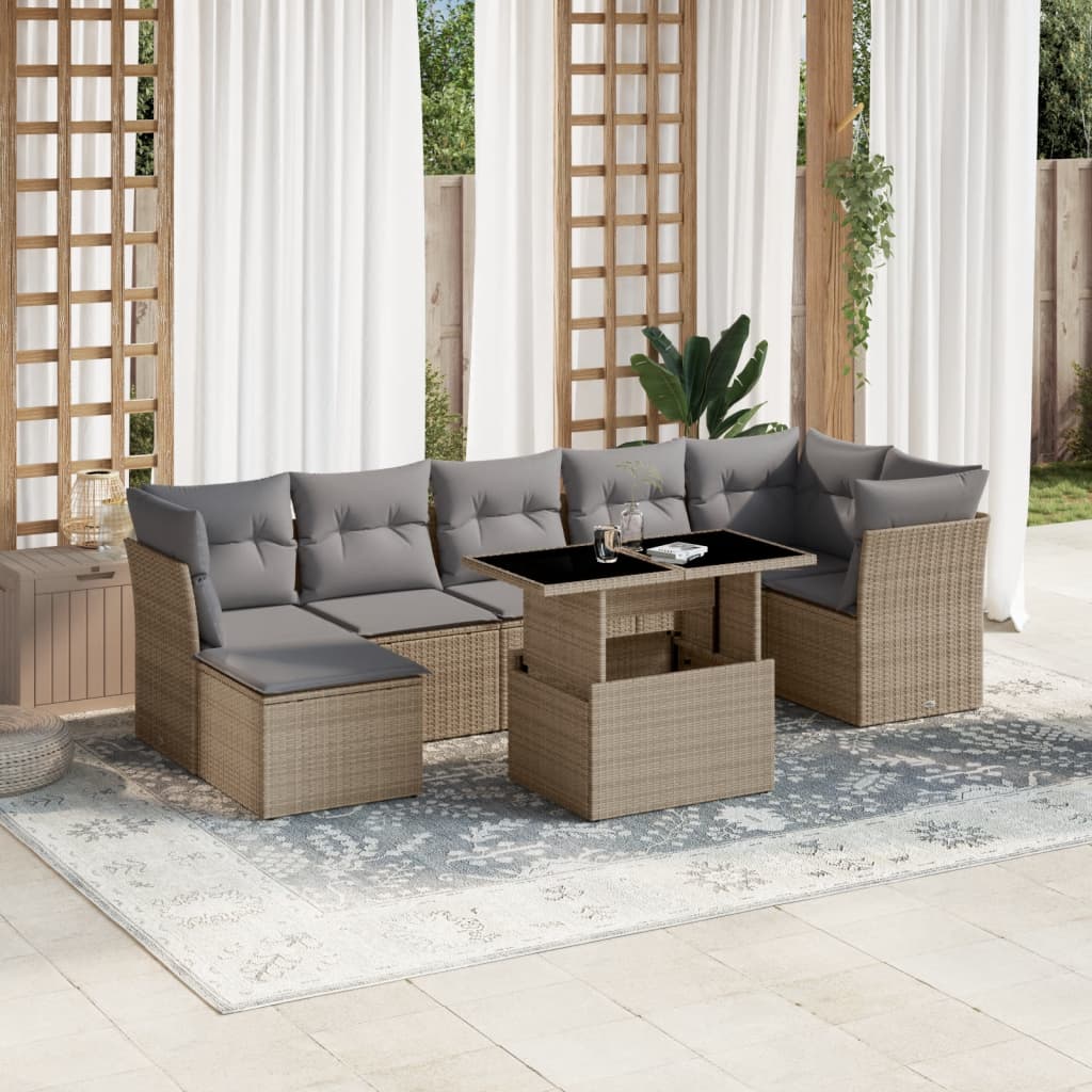 8 Pcs conjunto de sofás p/ jardim com almofadões vime PE bege