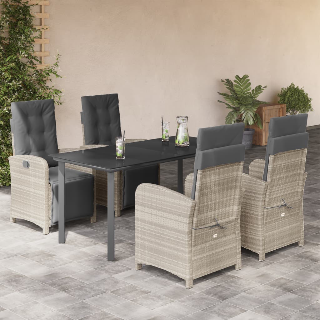 5 Pcs conjunto de jantar p/ jardim c/ almofadões cinzento claro