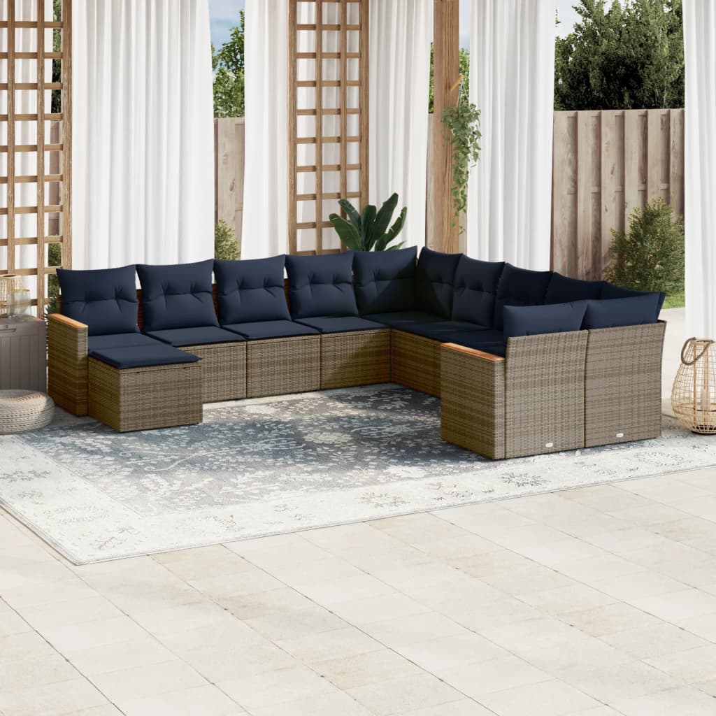 Conjunto de sofá de jardim com 11 peças e almofadas em rattan sintético cinza