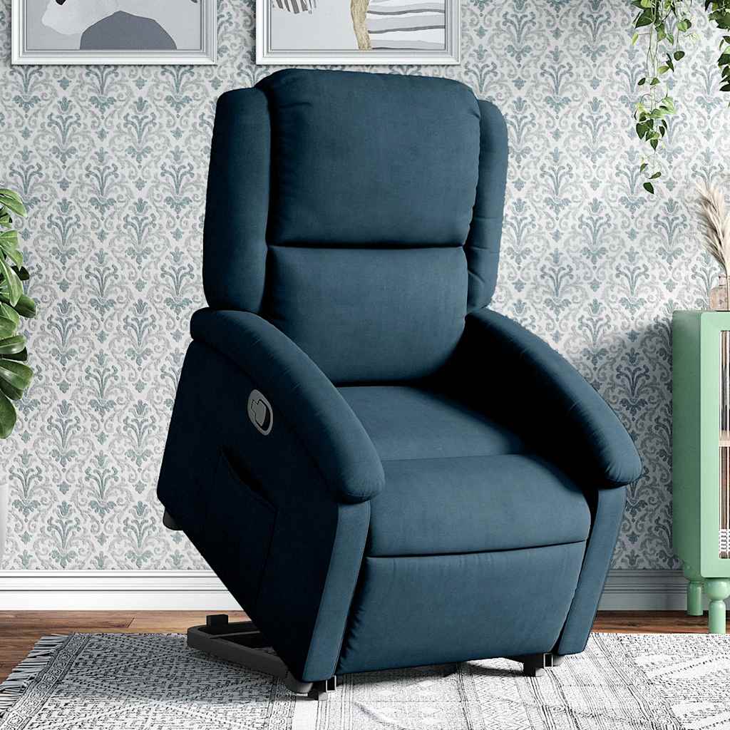 Poltrona reclinável elevatória veludo azul