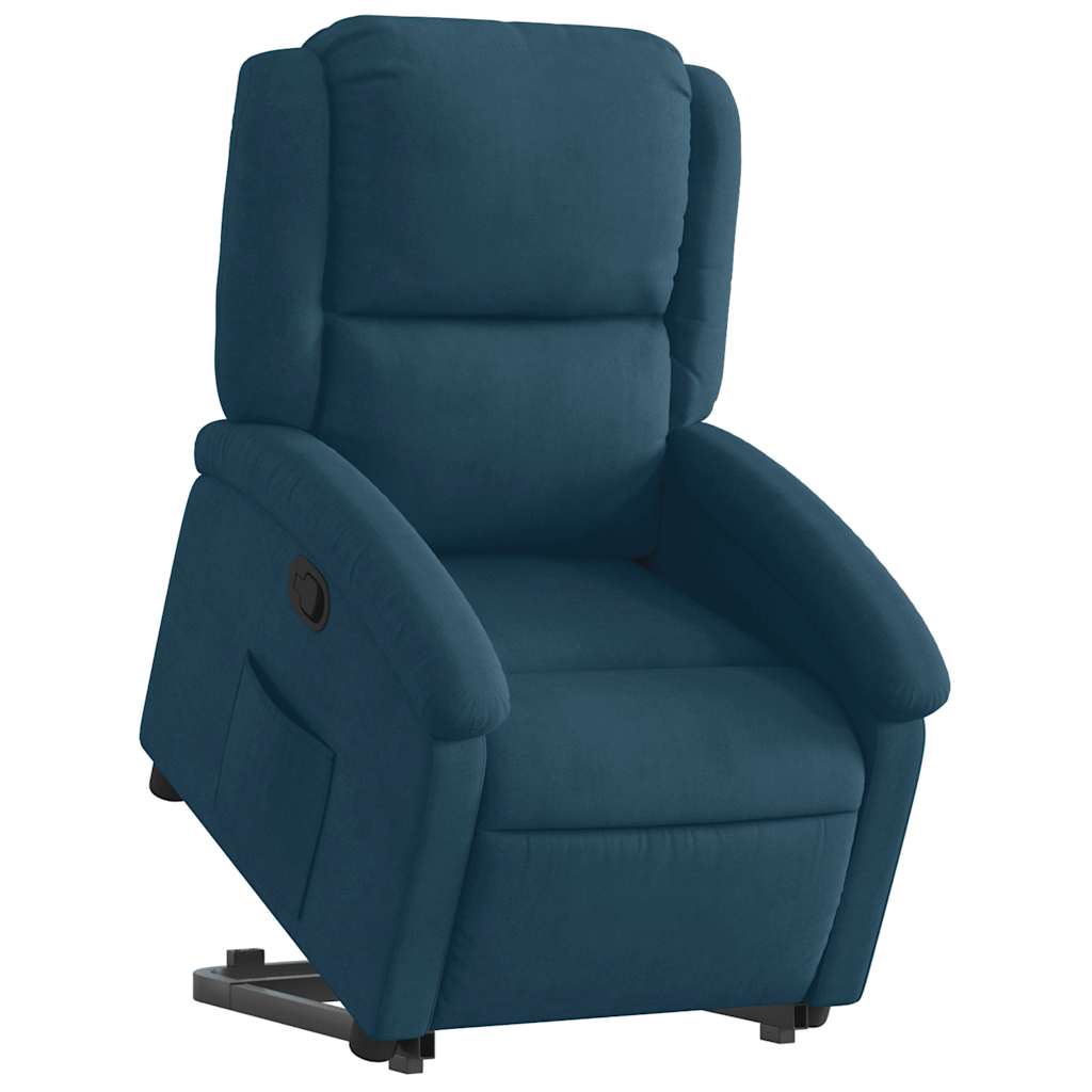 Poltrona reclinável elevatória veludo azul