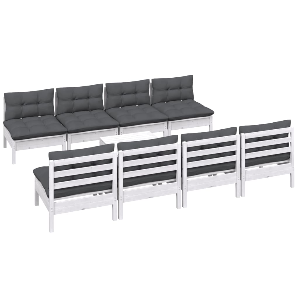 9 Pcs conj. lounge de jardim c/ almofadões pinho maciço